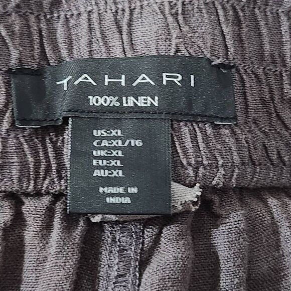 Tahari linen pants belted gray cuffed ankle size XL patch pocket - Picture 5 of 6